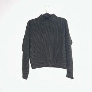 Black Ribbed Mock-Neck Women's Sweater